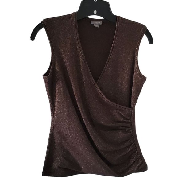Ann Taylor Sleeveless Surplice V-neck Top | Like New | XSP | Brown Gold Metallic - Picture 1 of 13
